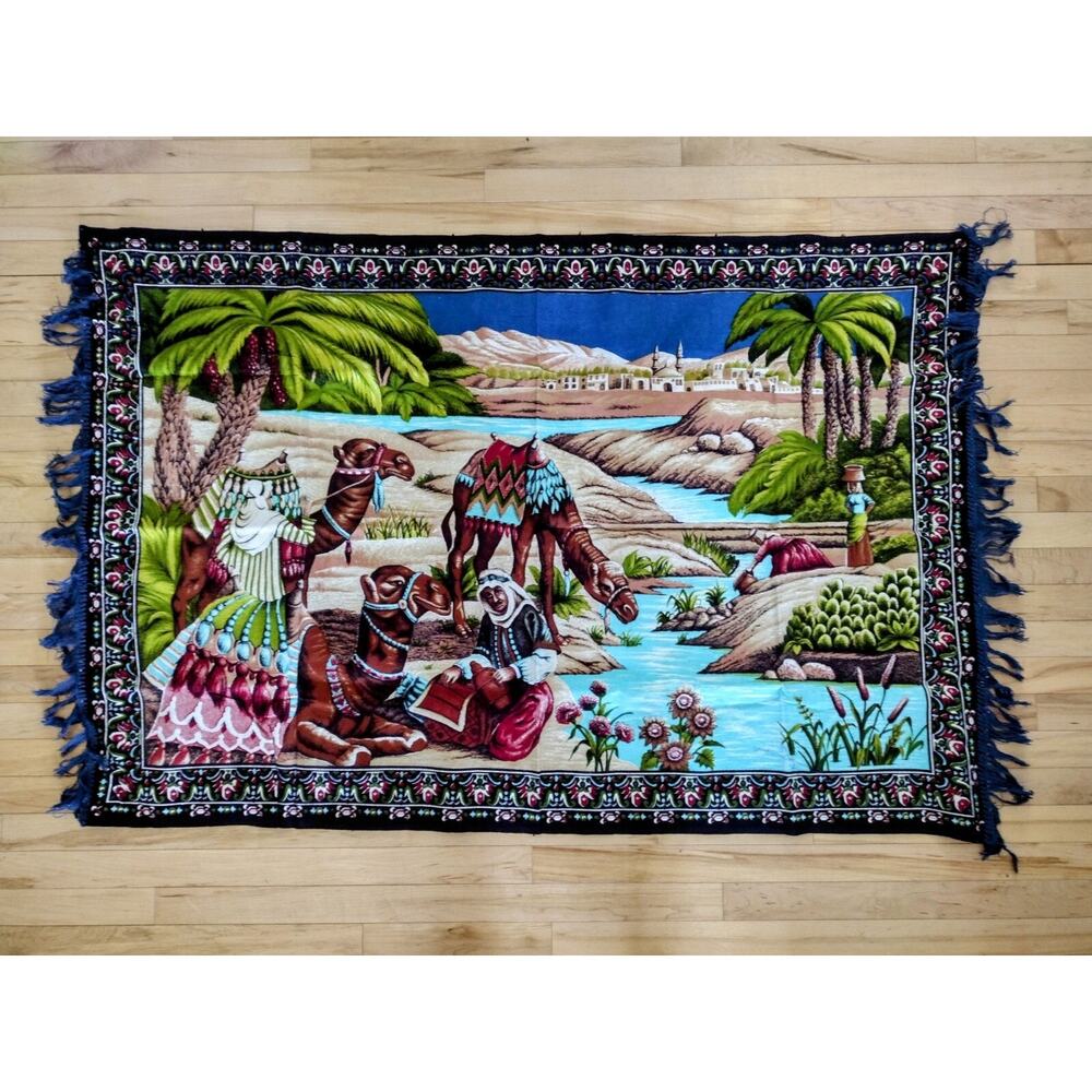Vintage Turkish Tapestry Camels Desert Wall Hanging Arabian Middle Eastern Decor